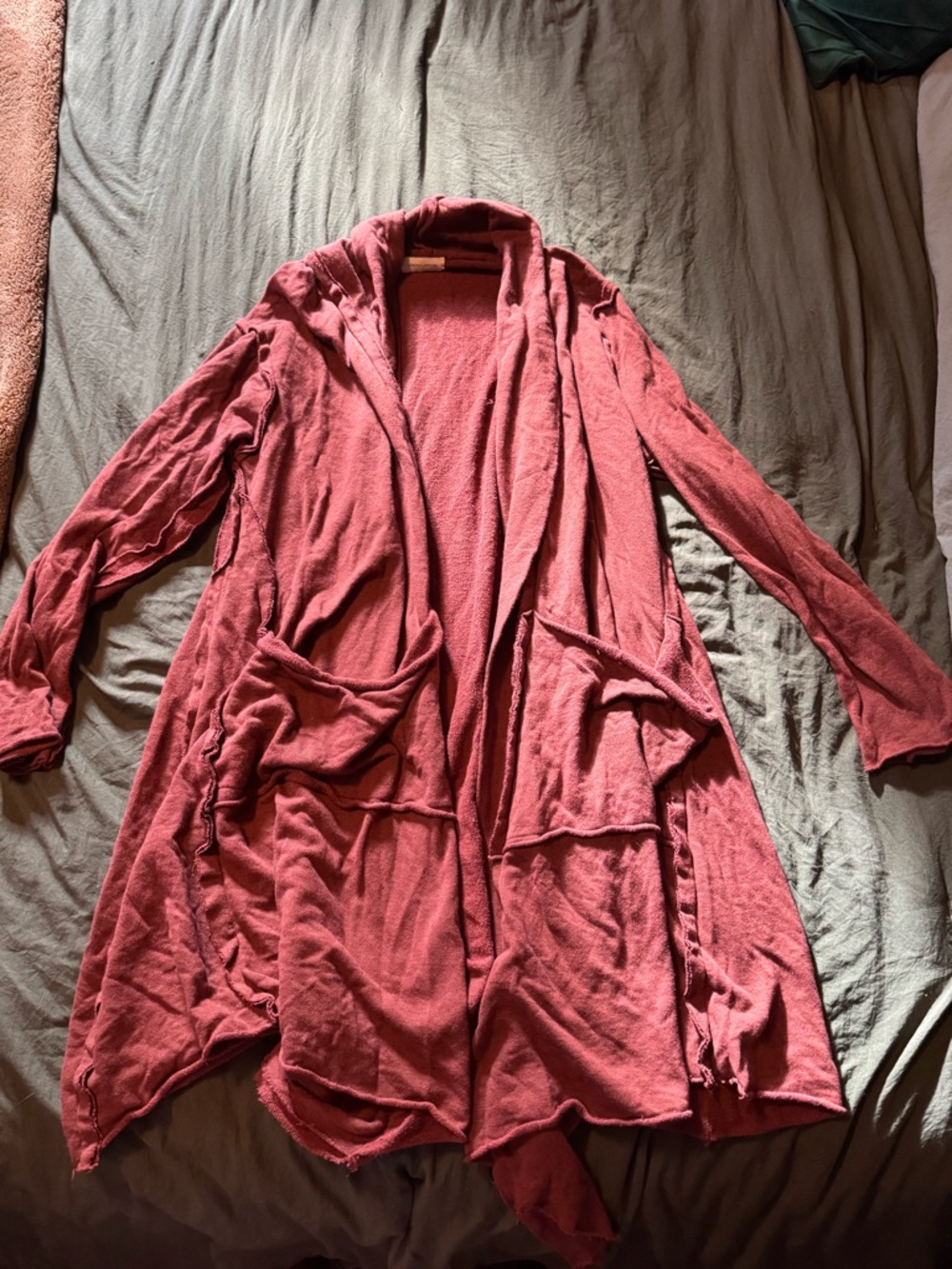 Women's Open-Front Hooded Cardigan Sweater - Dusty Rose